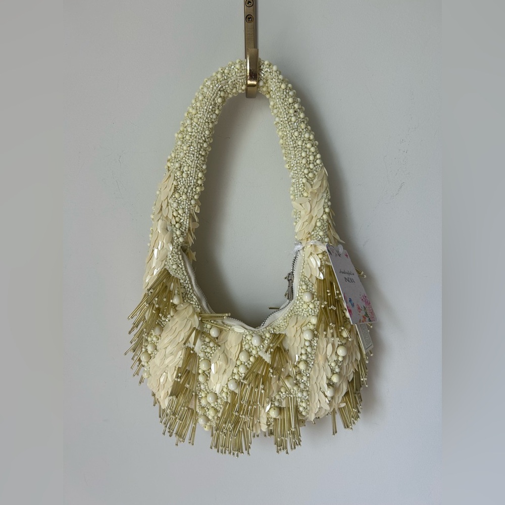 Viral beaded butter yellow shoulder bag